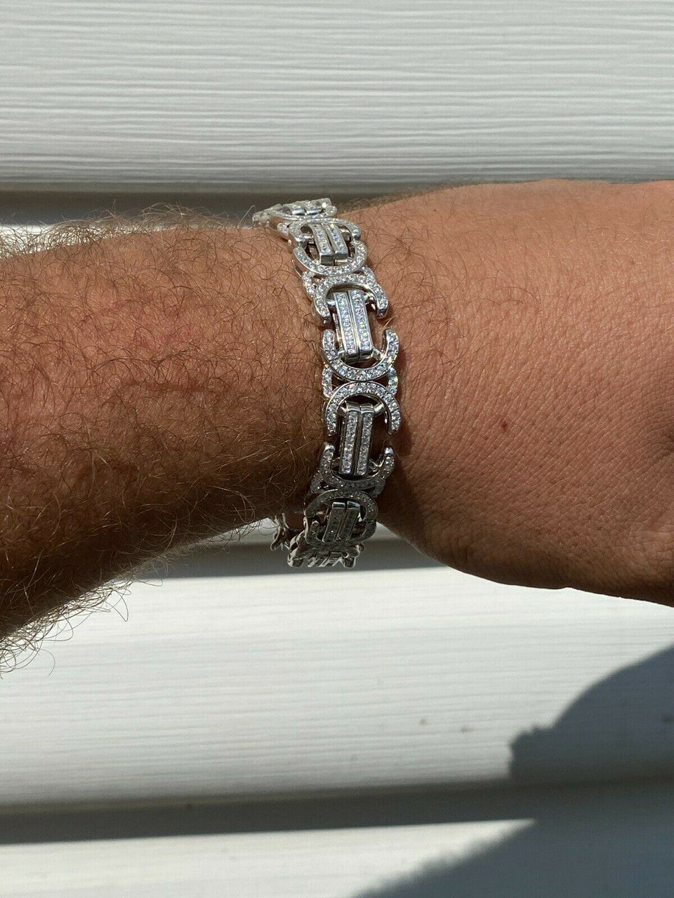 HarlemBling Real Solid 925 Silver Mens Custom Byzantine Bracelet 14mm Iced Heavy Hip Hop