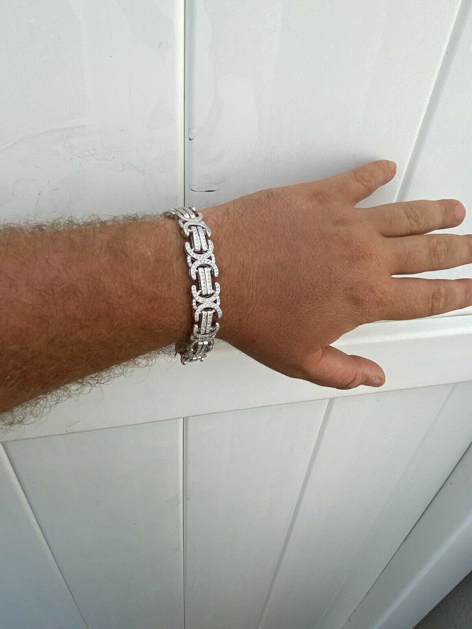 HarlemBling Real Solid 925 Silver Mens Custom Byzantine Bracelet 14mm Iced Heavy Hip Hop