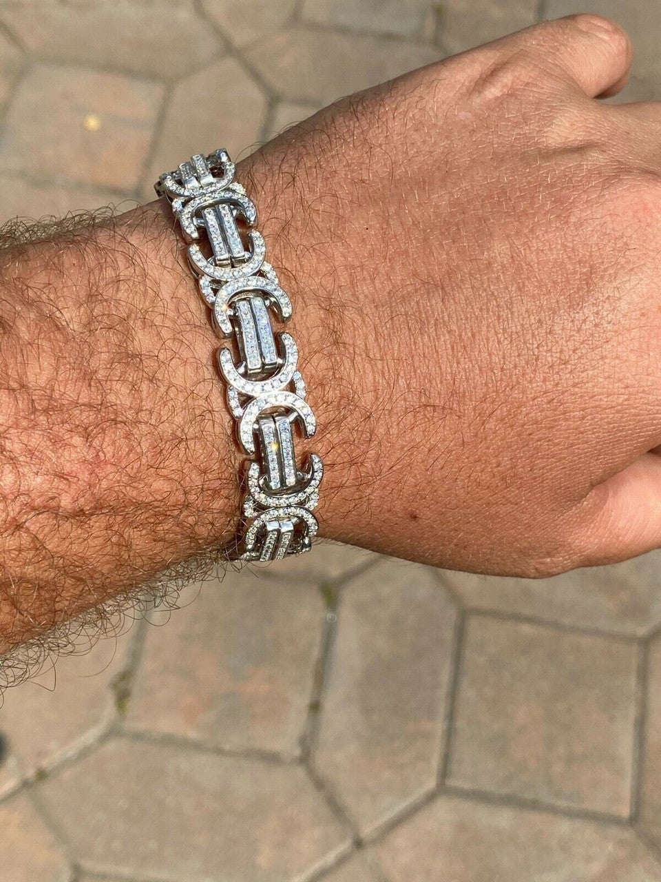 HarlemBling Real Solid 925 Silver Mens Custom Byzantine Bracelet 14mm Iced Heavy Hip Hop