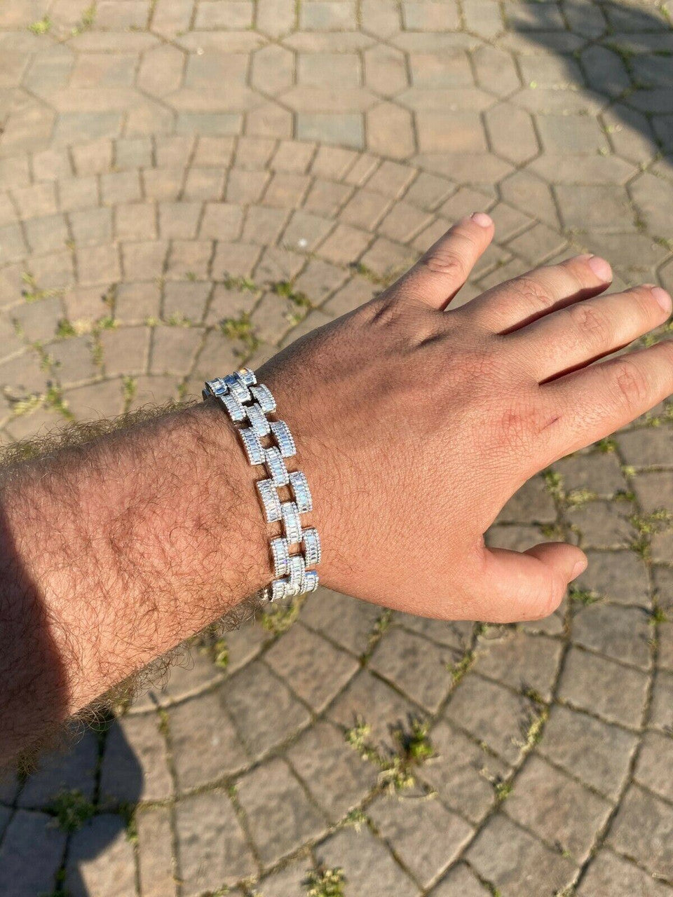 HarlemBling Real Solid 925 Silver Mens Custom Hip Hop Presidential Link Bracelet 14mm Iced