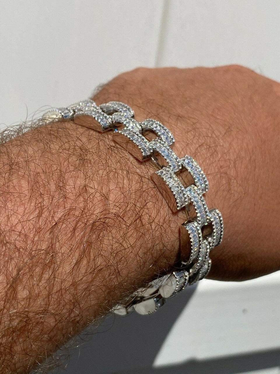 HarlemBling Real Solid 925 Silver Mens Custom Hip Hop Presidential Link Bracelet 14mm Iced