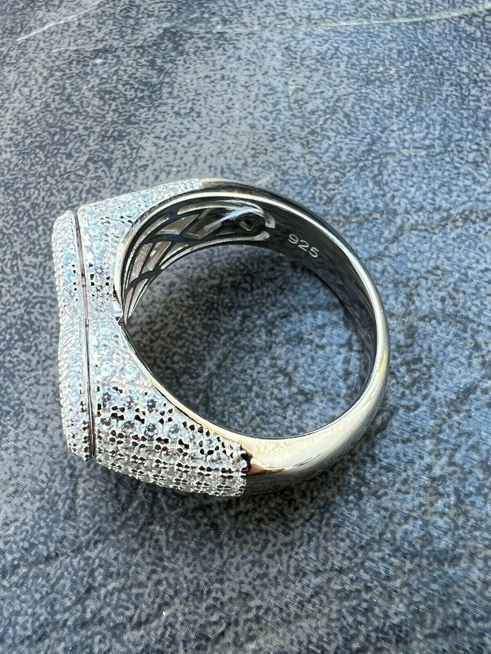 HarlemBling Real Solid 925 Silver Mens Ladies Pink Baguette Diamond Heart Iced Ring Sz 5-13