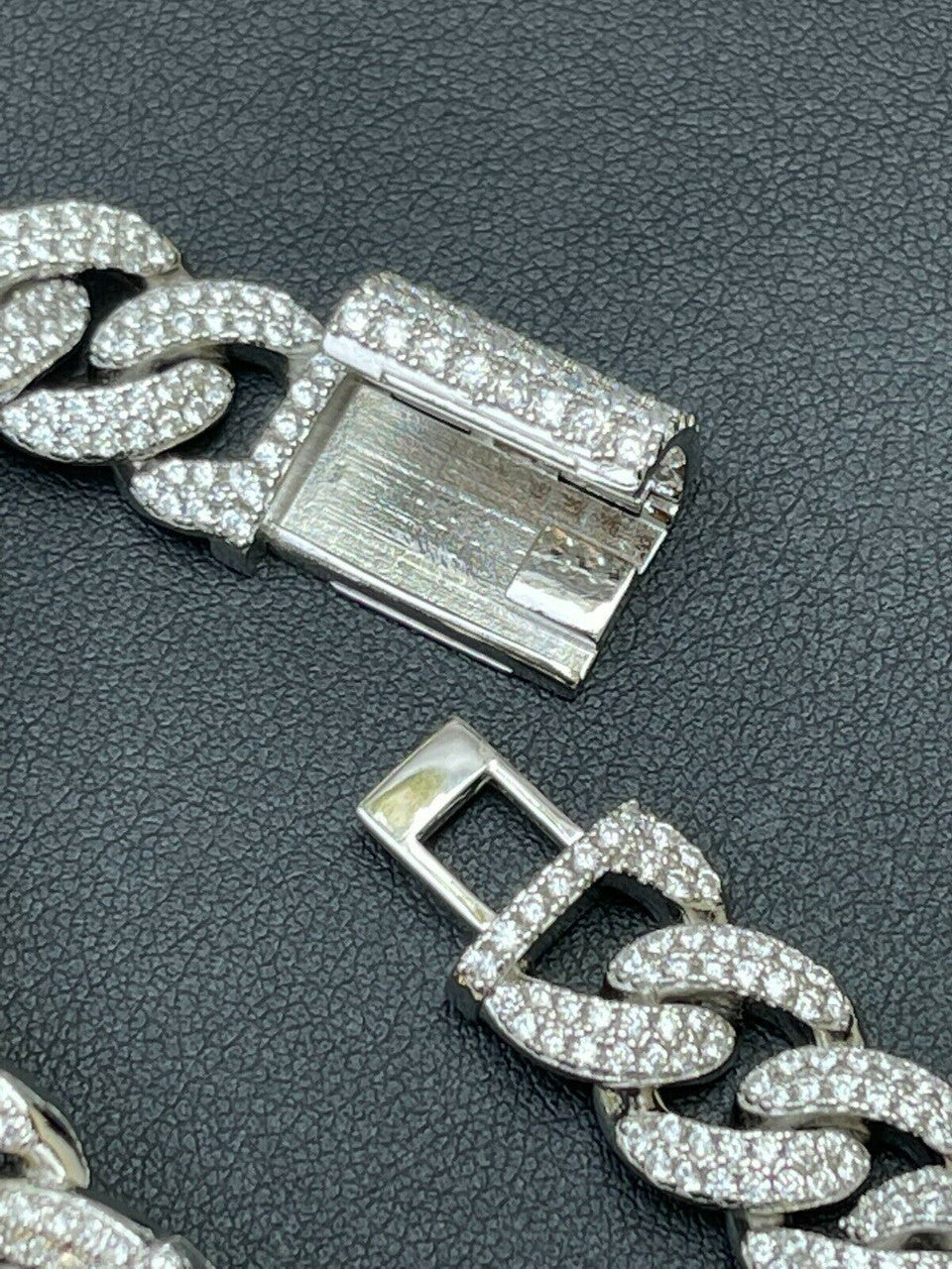 HarlemBling Real Solid 925 Silver Mens Miami Cuban Iced Gucci Link Bracelet Baguette Diamond