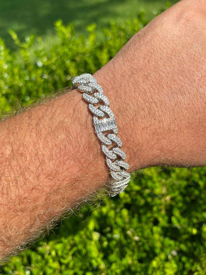 HarlemBling Real Solid 925 Silver Mens Miami Cuban Iced Gucci Link Bracelet Baguette Diamond