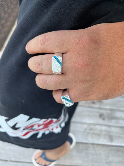 HarlemBling Real Solid 925 Silver Nugget Blue Turquoise Iced CZ Ring Hip Hop Pinky Anillo