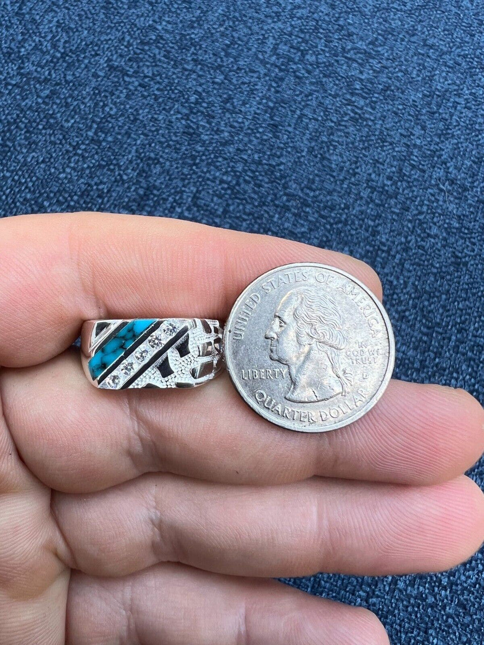 HarlemBling Real Solid 925 Silver Nugget Blue Turquoise Iced CZ Ring Hip Hop Pinky Anillo