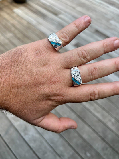 HarlemBling Real Solid 925 Silver Nugget Blue Turquoise Iced CZ Ring Hip Hop Pinky Anillo