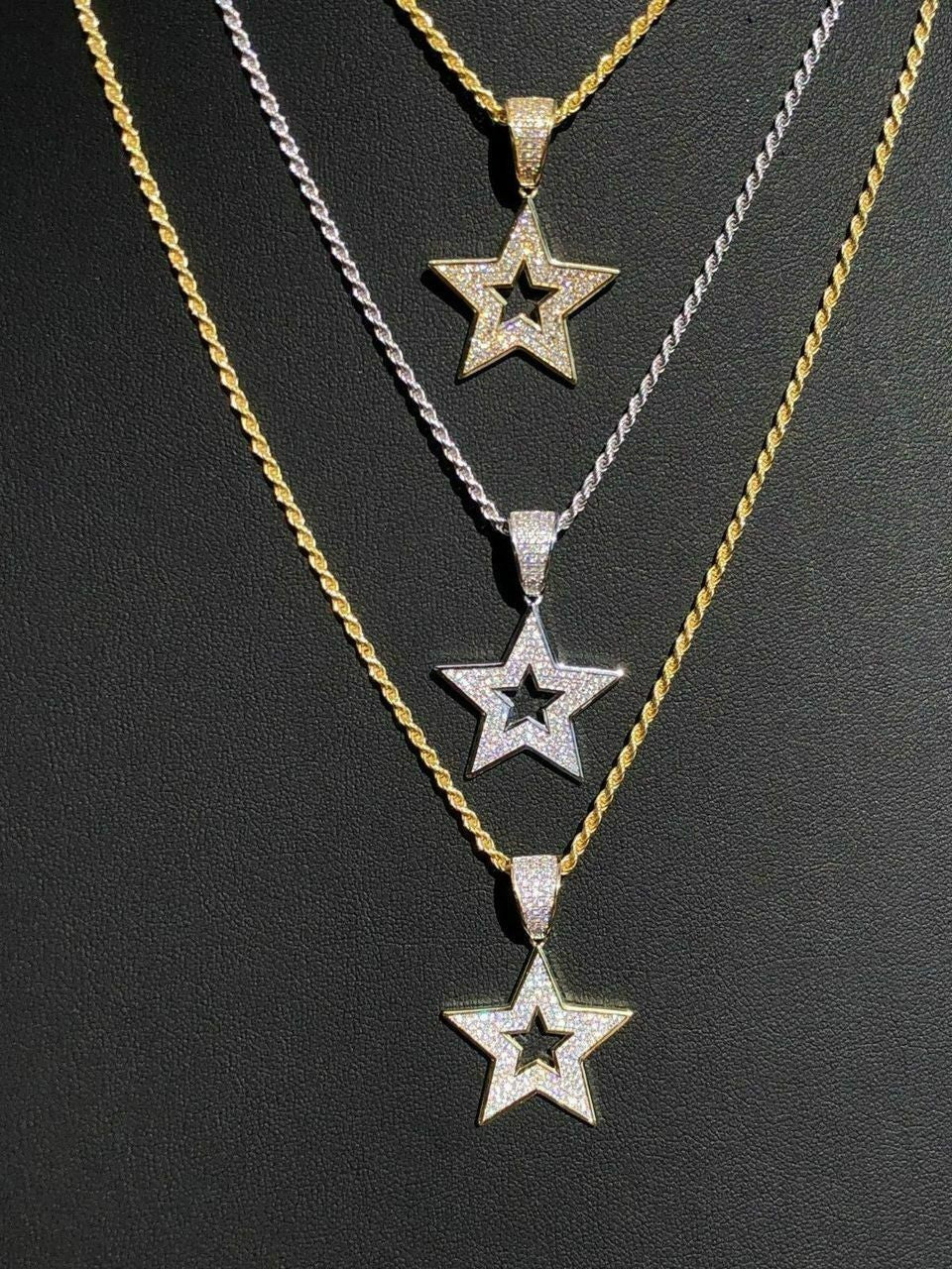 HarlemBling Real Solid 925 Silver Super STAR Pendant Hip Hop Iced Icy Diamond 14k Gold SHINY