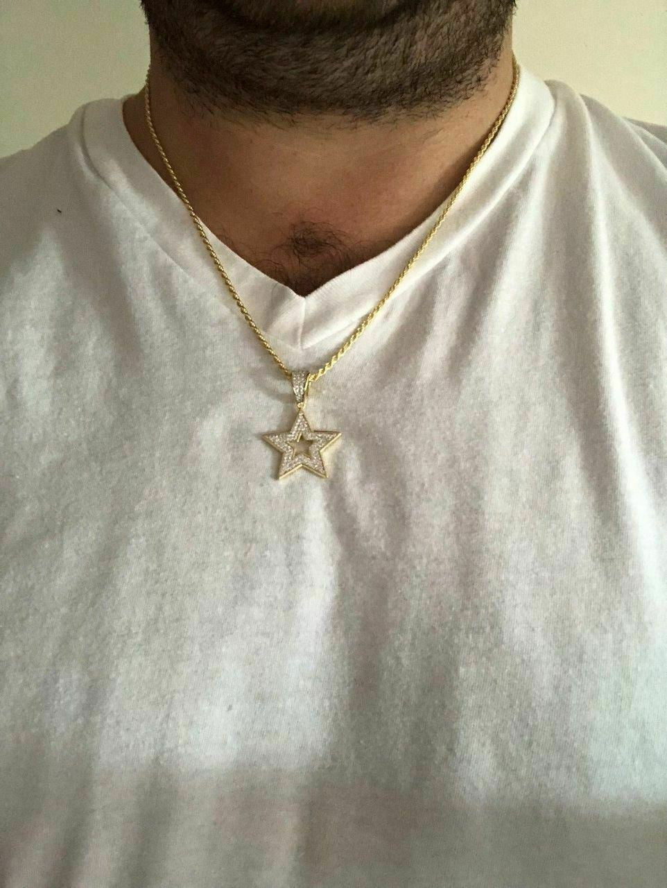 HarlemBling Real Solid 925 Silver Super STAR Pendant Hip Hop Iced Icy Diamond 14k Gold SHINY