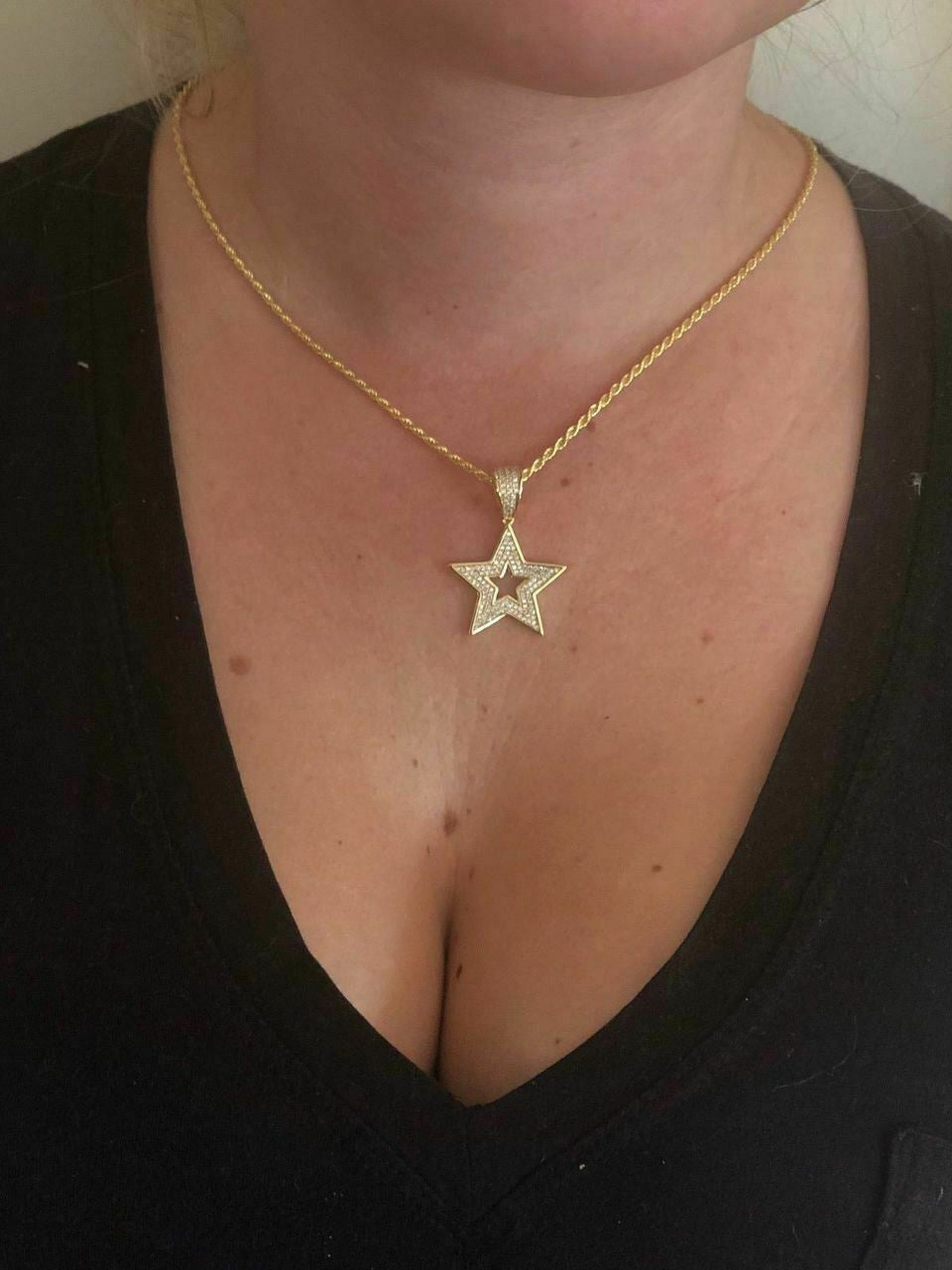 HarlemBling Real Solid 925 Silver Super STAR Pendant Hip Hop Iced Icy Diamond 14k Gold SHINY