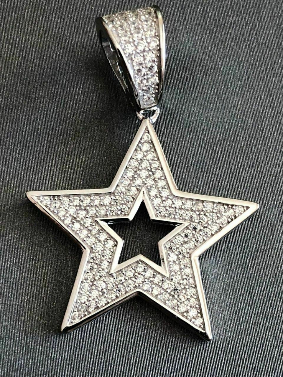 HarlemBling Real Solid 925 Silver Super STAR Pendant Hip Hop Iced Icy Diamond 14k Gold SHINY