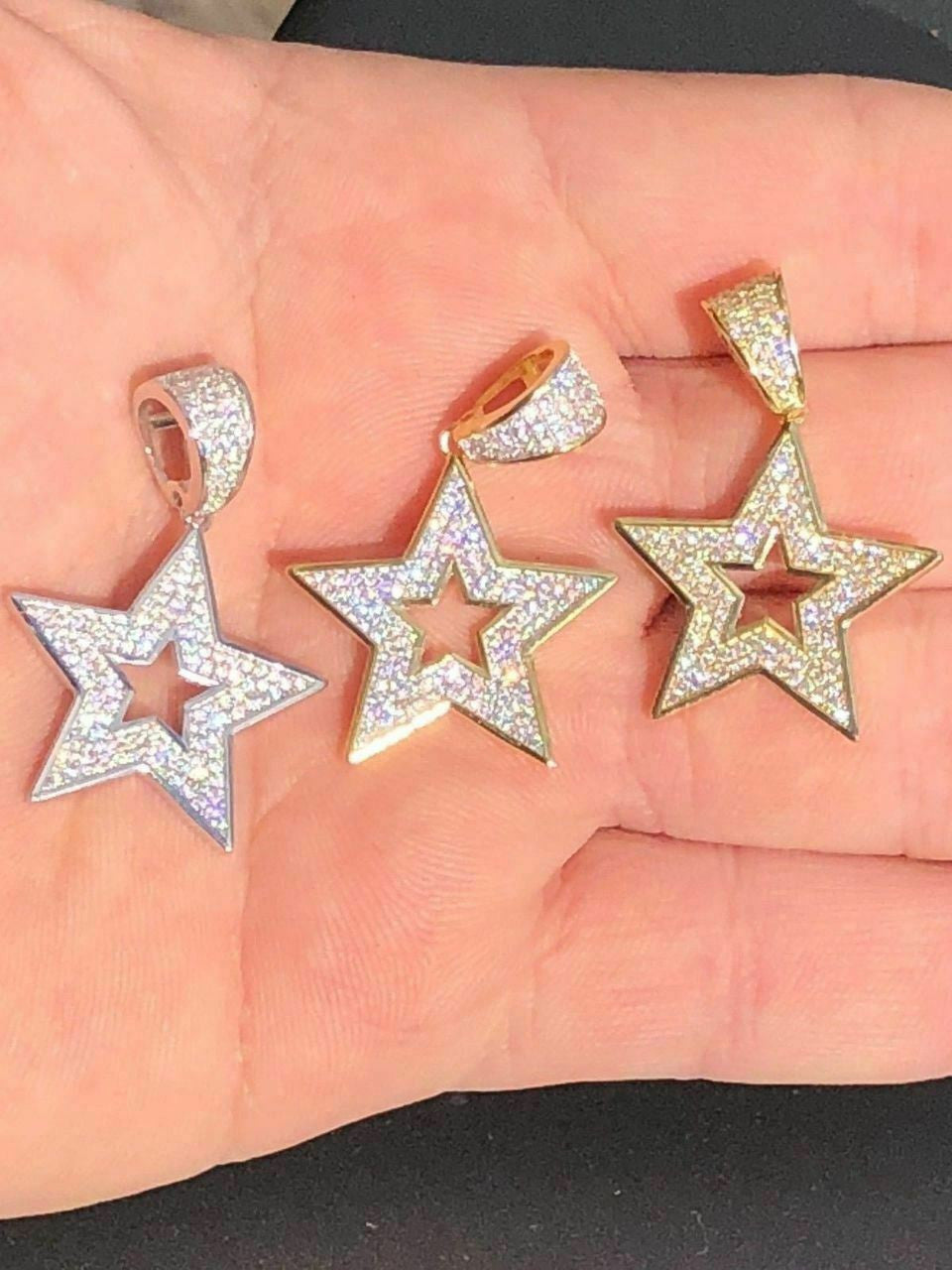 HarlemBling Real Solid 925 Silver Super STAR Pendant Hip Hop Iced Icy Diamond 14k Gold SHINY