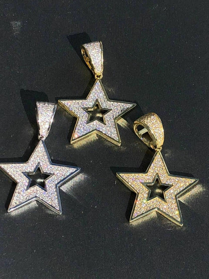 HarlemBling Real Solid 925 Silver Super STAR Pendant Hip Hop Iced Icy Diamond 14k Gold SHINY