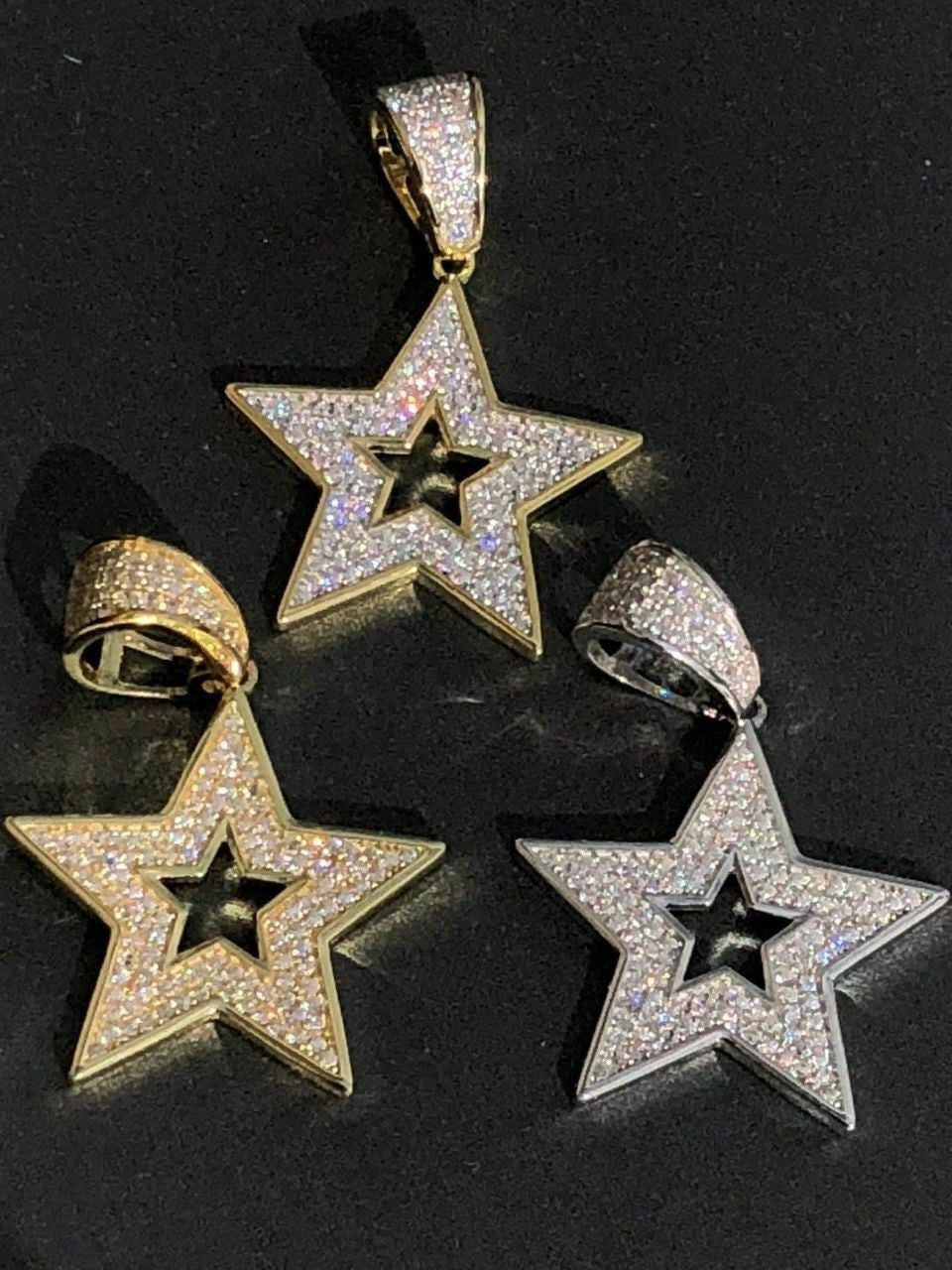 HarlemBling Real Solid 925 Silver Super STAR Pendant Hip Hop Iced Icy Diamond 14k Gold SHINY