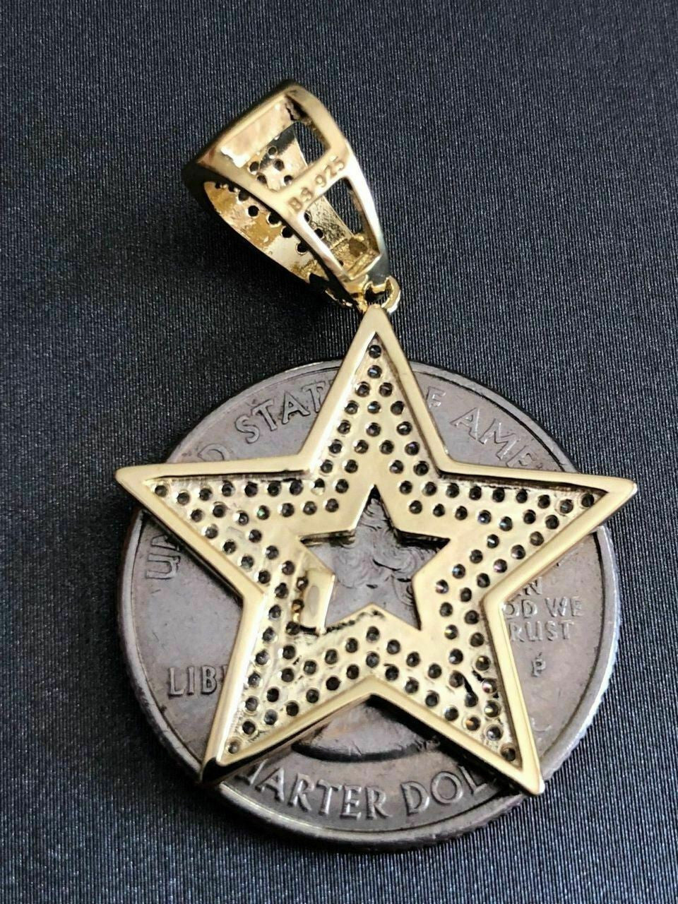 HarlemBling Real Solid 925 Silver Super STAR Pendant Hip Hop Iced Icy Diamond 14k Gold SHINY