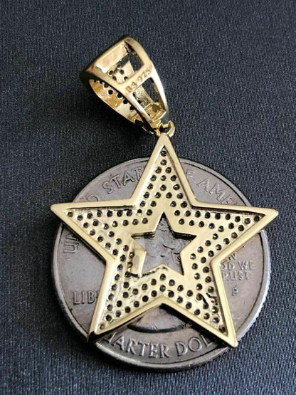 HarlemBling Real Solid 925 Silver Super STAR Pendant Hip Hop Iced Icy Diamond 14k Gold SHINY