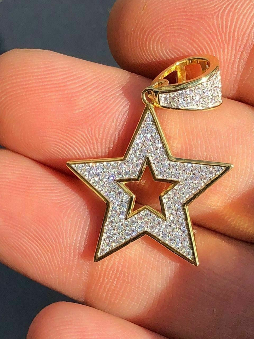 HarlemBling Real Solid 925 Silver Super STAR Pendant Hip Hop Iced Icy Diamond 14k Gold SHINY