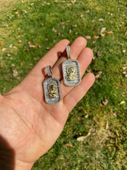 HarlemBling Real Solid 925 Silver Virgin Mary Iced Baguette Diamond DogTag Pendant Necklace