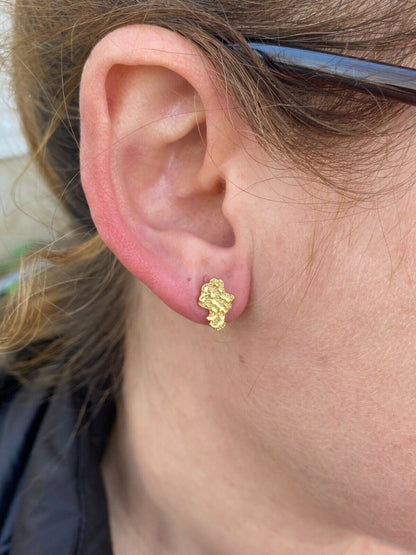 HarlemBling Real Solid 925 Sterling Silver 14k Finish Men Ladies Gold Nugget Earrings Studs