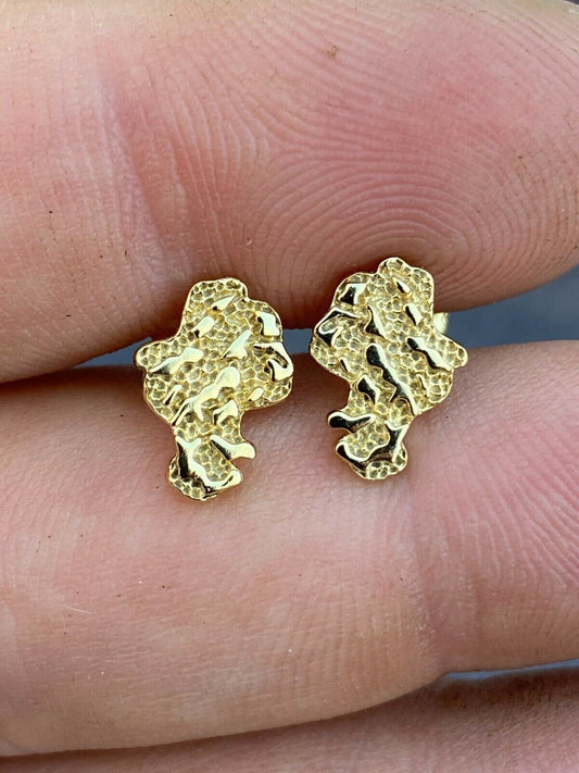 HarlemBling Real Solid 925 Sterling Silver 14k Finish Men Ladies Gold Nugget Earrings Studs
