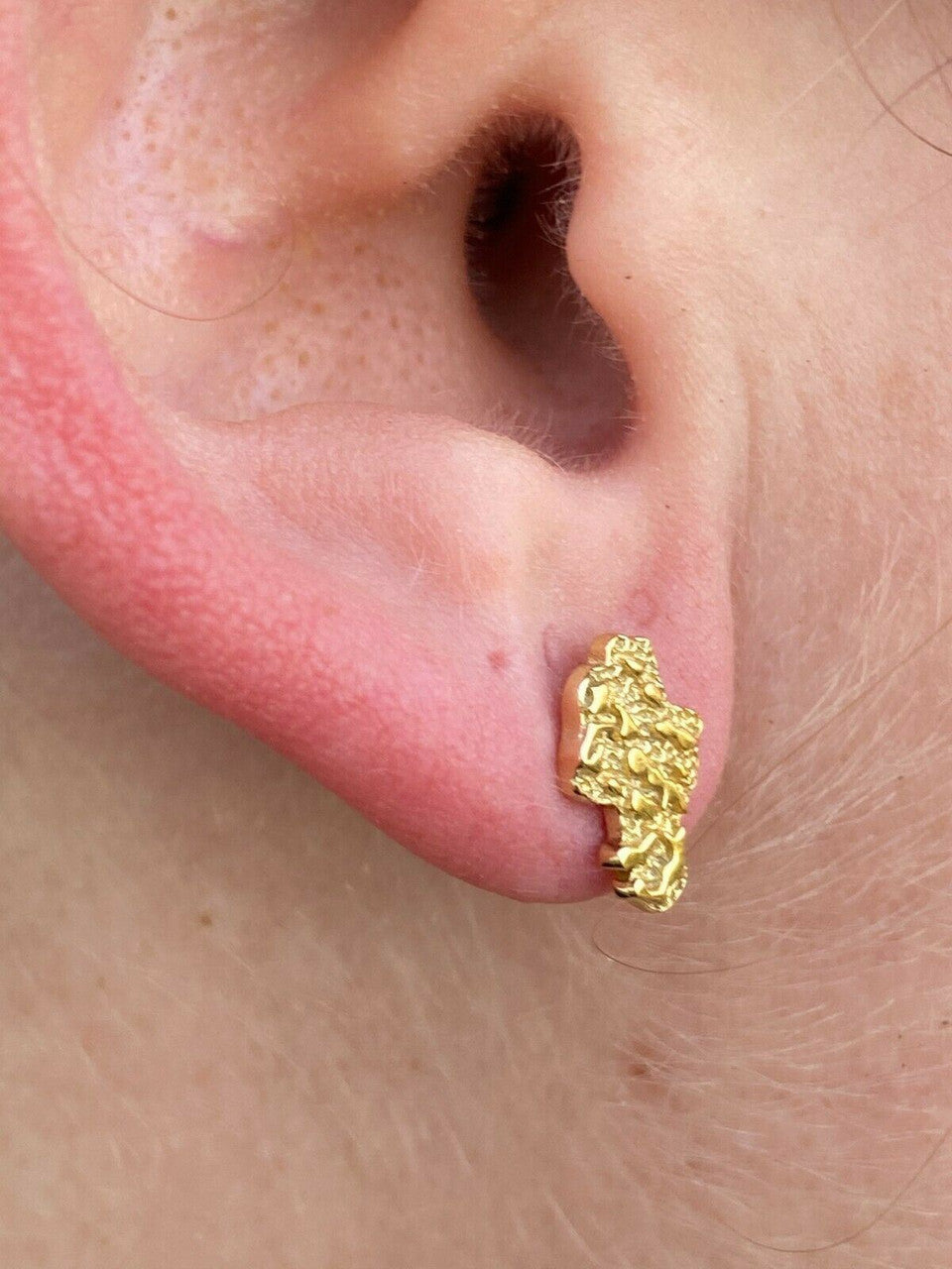 HarlemBling Real Solid 925 Sterling Silver 14k Finish Men Ladies Gold Nugget Earrings Studs