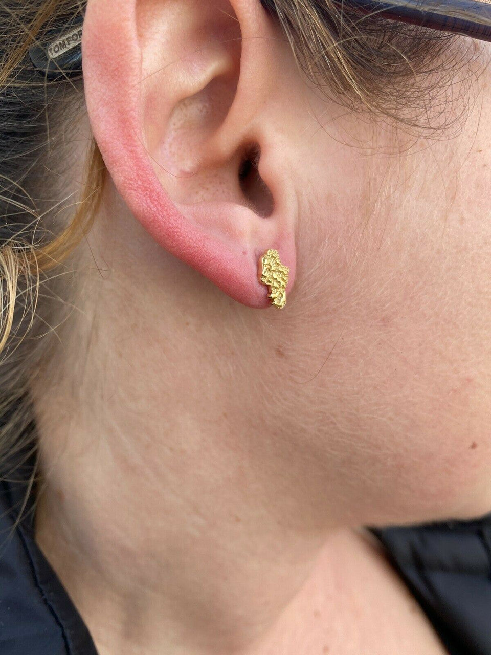 HarlemBling Real Solid 925 Sterling Silver 14k Finish Men Ladies Gold Nugget Earrings Studs