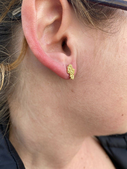 HarlemBling Real Solid 925 Sterling Silver 14k Finish Men Ladies Gold Nugget Earrings Studs
