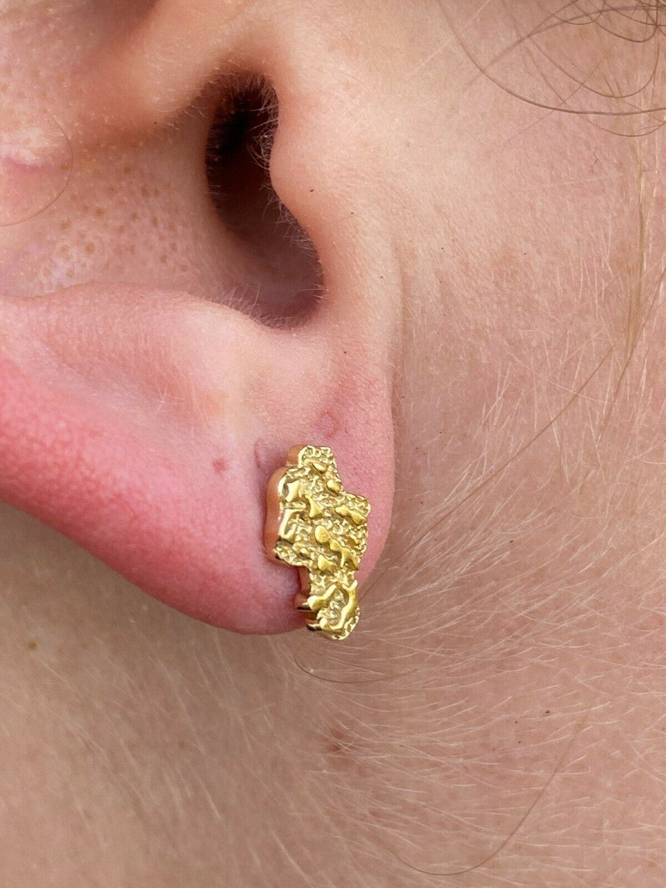 HarlemBling Real Solid 925 Sterling Silver 14k Finish Men Ladies Gold Nugget Earrings Studs