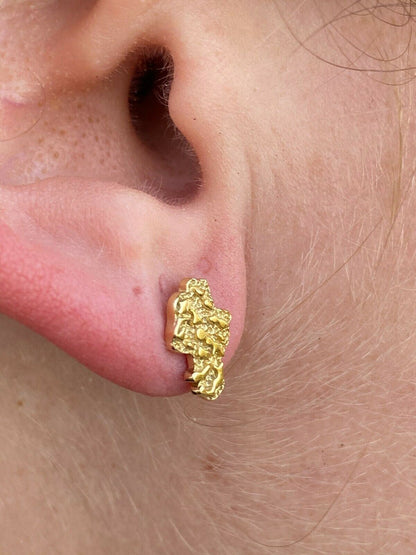 HarlemBling Real Solid 925 Sterling Silver 14k Finish Men Ladies Gold Nugget Earrings Studs