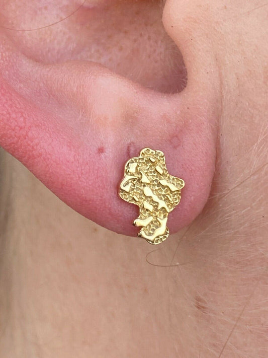 HarlemBling Real Solid 925 Sterling Silver 14k Finish Men Ladies Gold Nugget Earrings Studs