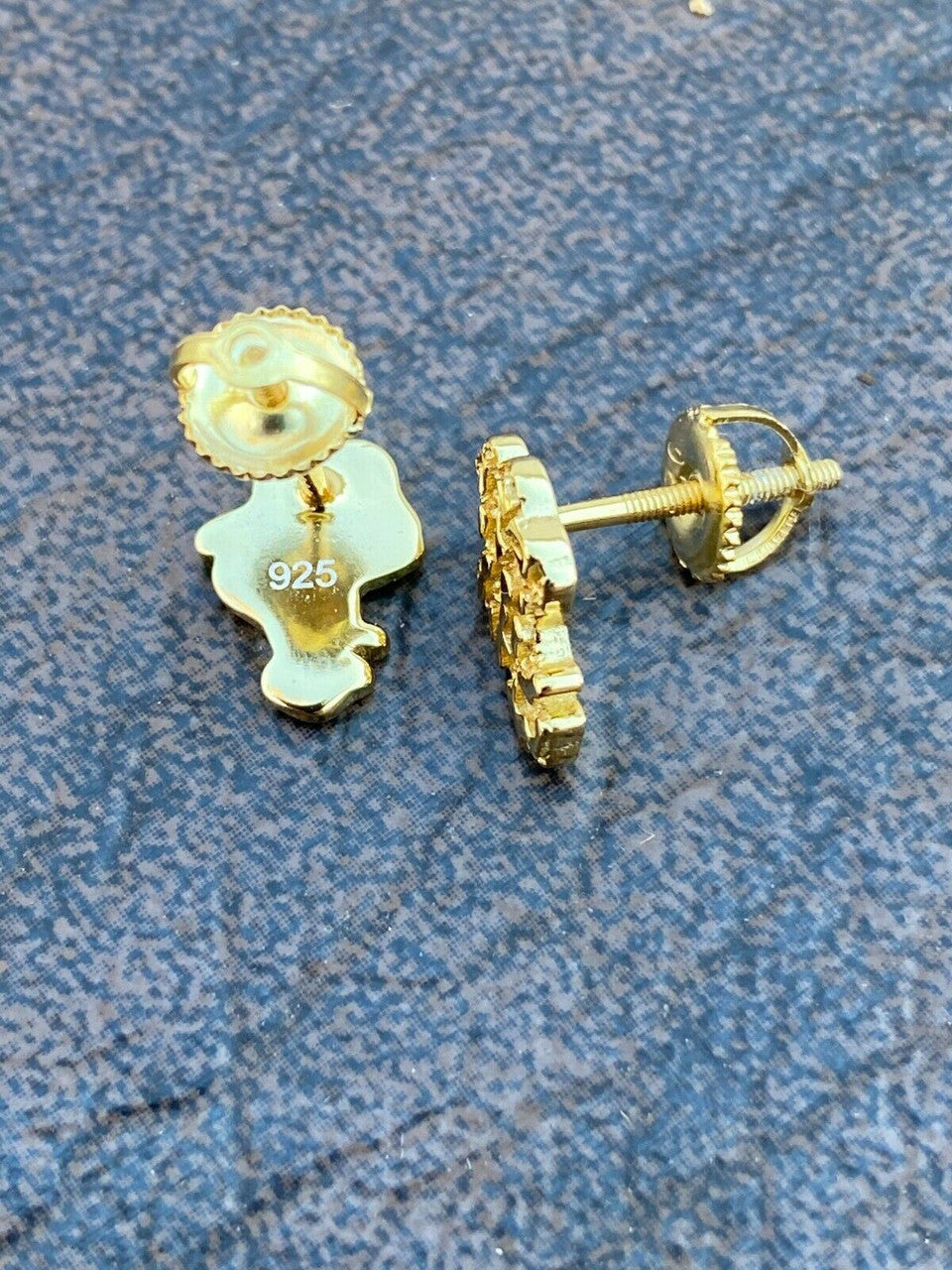 HarlemBling Real Solid 925 Sterling Silver 14k Finish Men Ladies Gold Nugget Earrings Studs