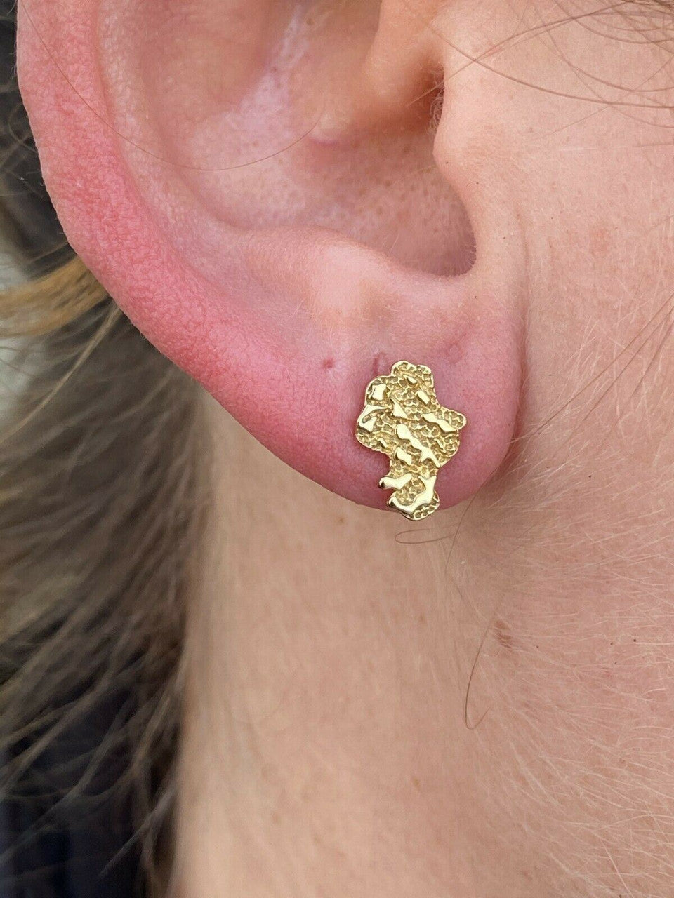 HarlemBling Real Solid 925 Sterling Silver 14k Finish Men Ladies Gold Nugget Earrings Studs