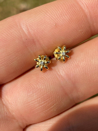 HarlemBling Real Solid 925 Sterling Silver 14k Gold Finish Crown Shape Earrings Small Studs