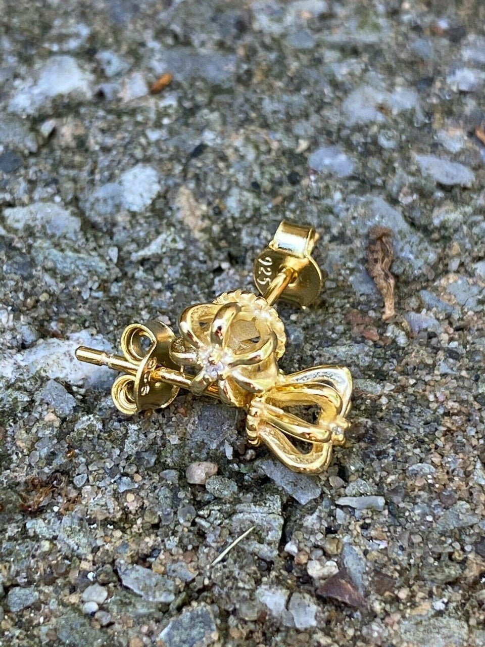 HarlemBling Real Solid 925 Sterling Silver 14k Gold Finish Crown Shape Earrings Small Studs