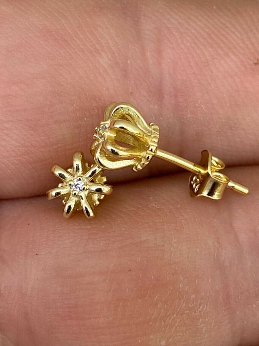 HarlemBling Real Solid 925 Sterling Silver 14k Gold Finish Crown Shape Earrings Small Studs