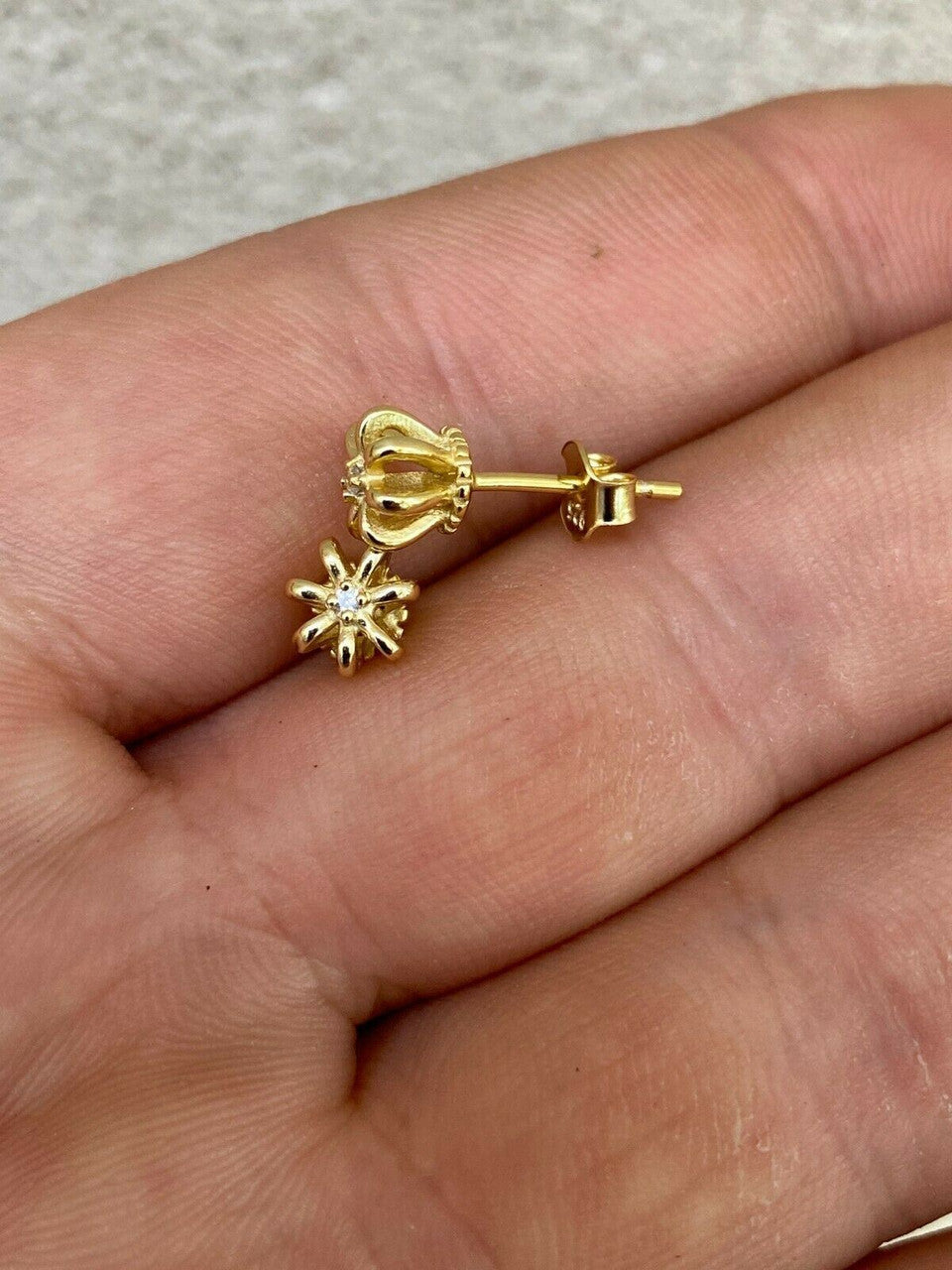 HarlemBling Real Solid 925 Sterling Silver 14k Gold Finish Crown Shape Earrings Small Studs