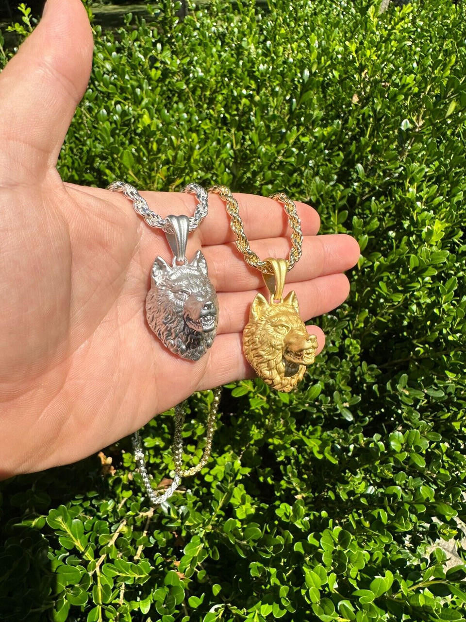 HarlemBling Real Solid 925 Sterling Silver / 14k Gold Wolf Head High Detailed Pendant Matte