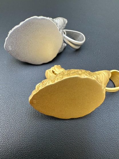 HarlemBling Real Solid 925 Sterling Silver / 14k Gold Wolf Head High Detailed Pendant Matte