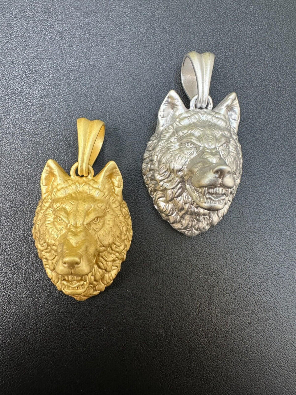 HarlemBling Real Solid 925 Sterling Silver / 14k Gold Wolf Head High Detailed Pendant Matte
