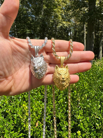 HarlemBling Real Solid 925 Sterling Silver / 14k Gold Wolf Head High Detailed Pendant Matte