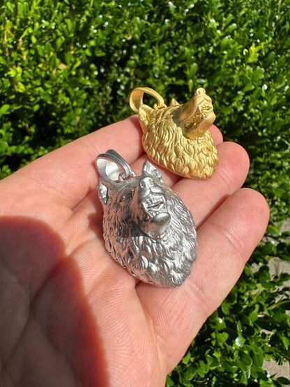 HarlemBling Real Solid 925 Sterling Silver / 14k Gold Wolf Head High Detailed Pendant Matte