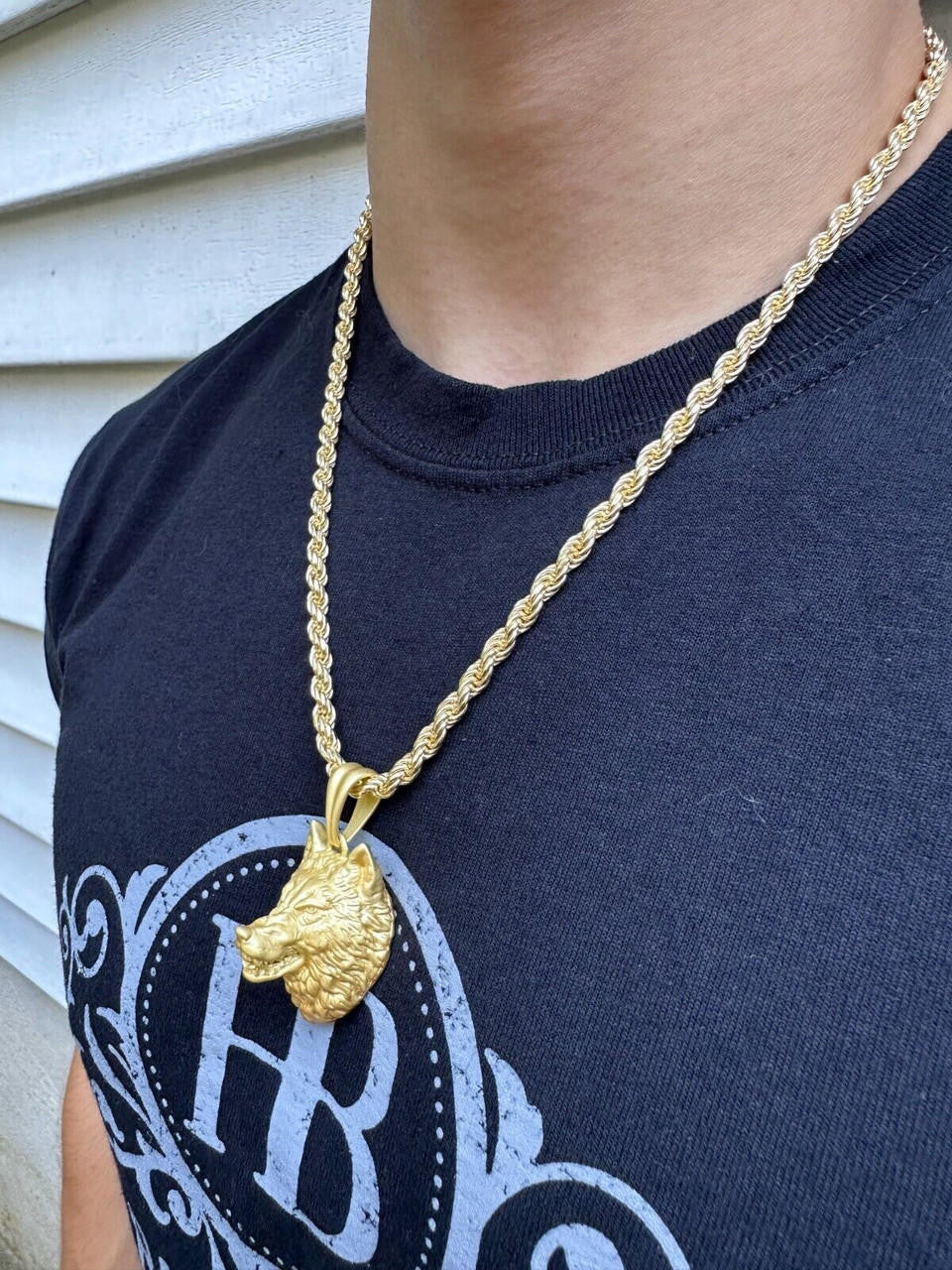 HarlemBling Real Solid 925 Sterling Silver / 14k Gold Wolf Head High Detailed Pendant Matte