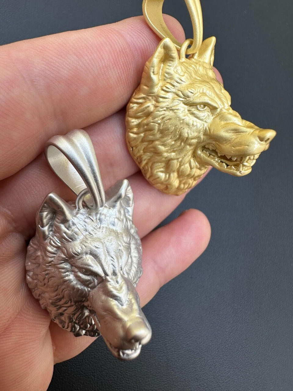 HarlemBling Real Solid 925 Sterling Silver / 14k Gold Wolf Head High Detailed Pendant Matte