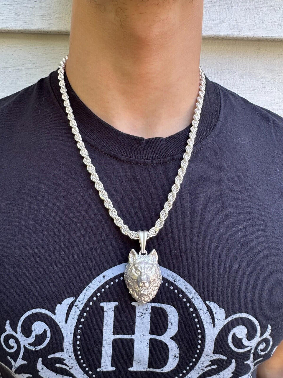 HarlemBling Real Solid 925 Sterling Silver / 14k Gold Wolf Head High Detailed Pendant Matte