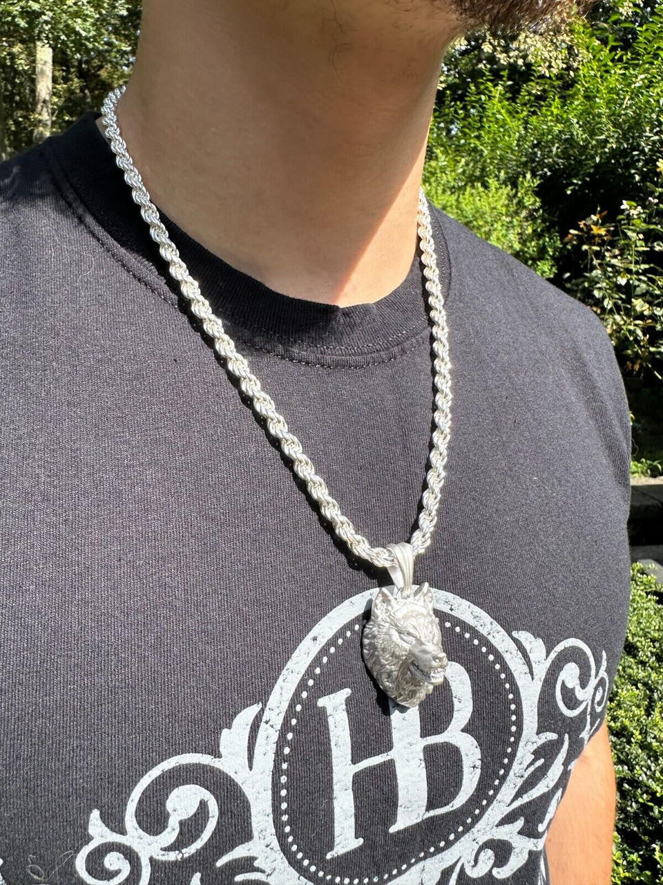 HarlemBling Real Solid 925 Sterling Silver / 14k Gold Wolf Head High Detailed Pendant Matte