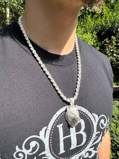 HarlemBling Real Solid 925 Sterling Silver / 14k Gold Wolf Head High Detailed Pendant Matte