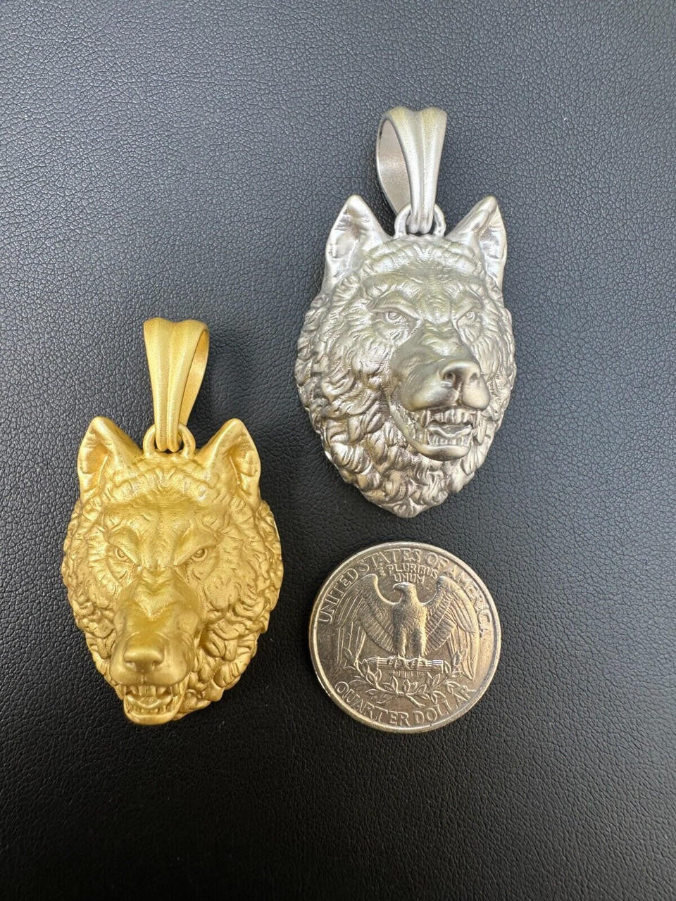 HarlemBling Real Solid 925 Sterling Silver / 14k Gold Wolf Head High Detailed Pendant Matte