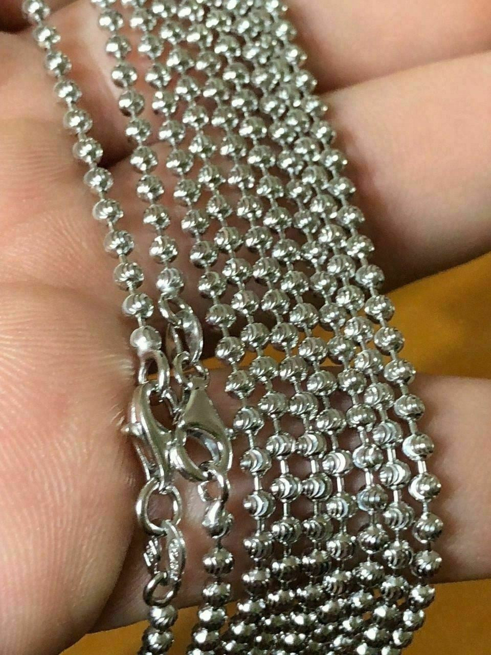 HarlemBling Real Solid 925 Sterling Silver Ball Moon Diamond Cut Chain MADE IN ITALY 2.5mm