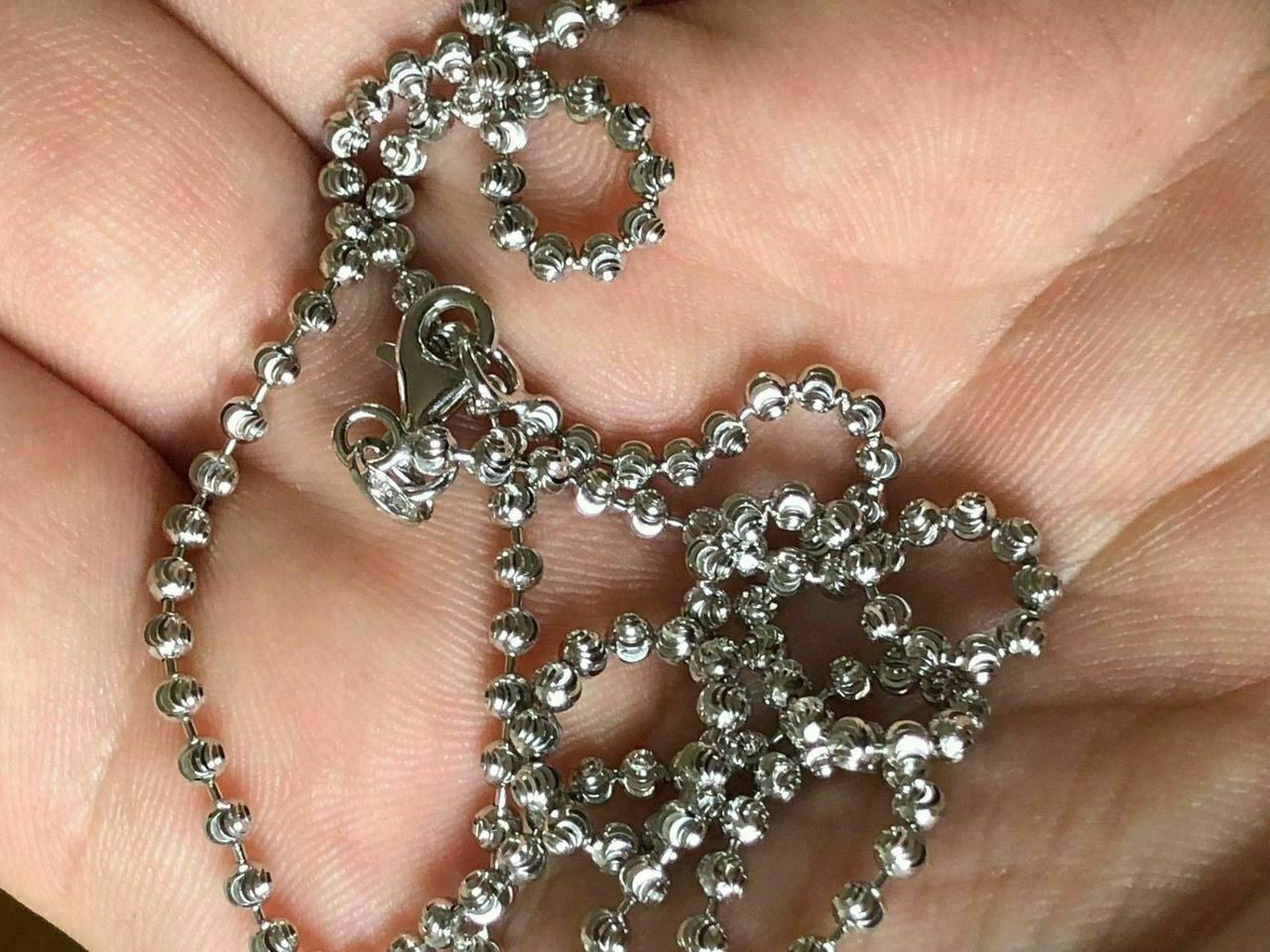 HarlemBling Real Solid 925 Sterling Silver Ball Moon Diamond Cut Chain MADE IN ITALY 2.5mm