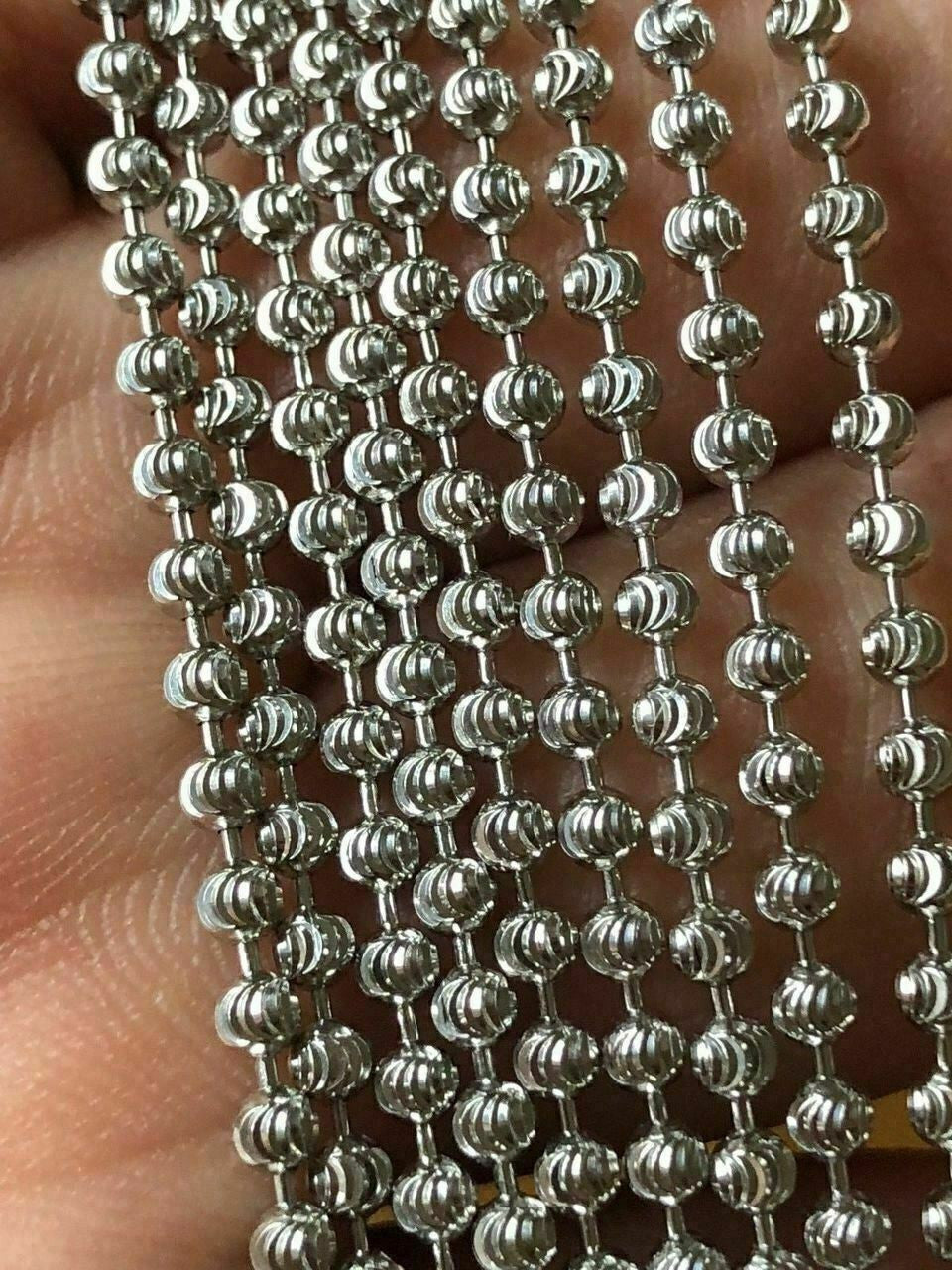 HarlemBling Real Solid 925 Sterling Silver Ball Moon Diamond Cut Chain MADE IN ITALY 2.5mm
